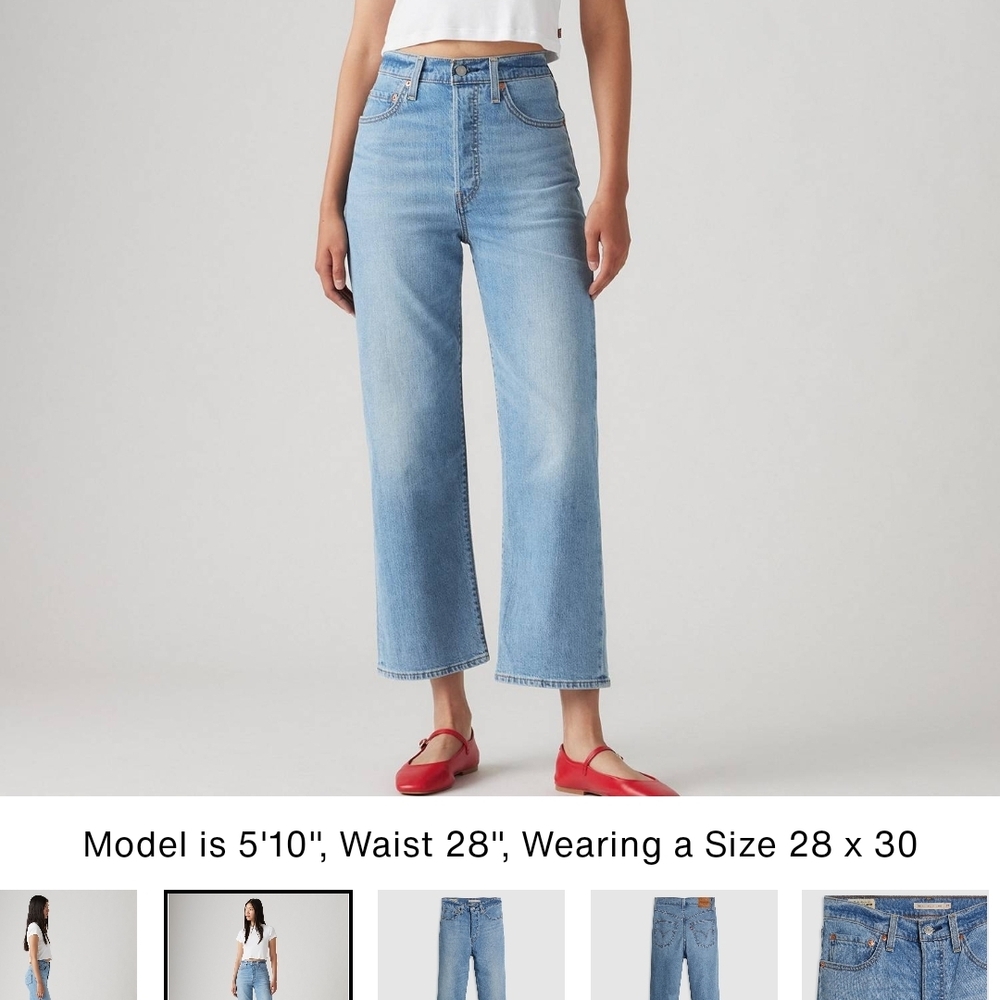 Levi's Ribcage Mid-wash Lightweight Ankle Length Jeans